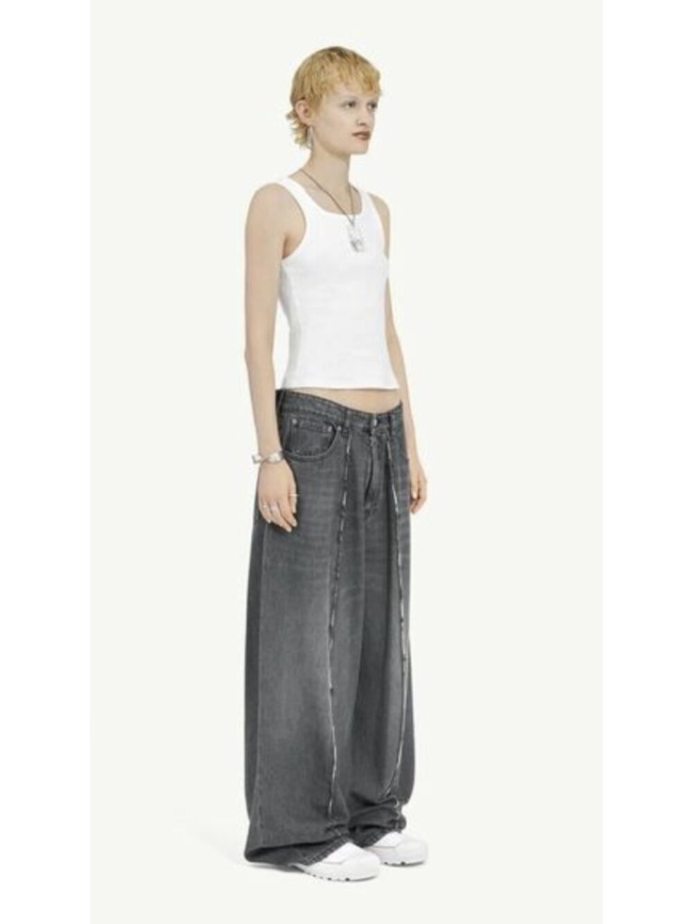 MM6 MAISON MARGIELA Gray Raw Edge Wide Leg Jeans Size 29 Avant Garde Minimalist - Picture 2 of 14